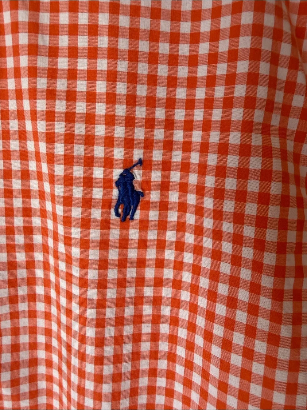 Ralph Lauren Boys Button Down Shirt Orange Gingham Check Sz XL 18-20 Pony Logo